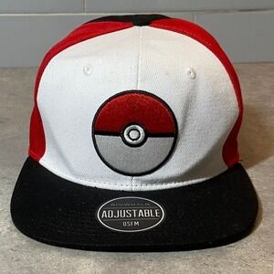 Pokemon Poke Ball Bioworld Snapback Hat Red White Black Adjustable Flat Brim Cap